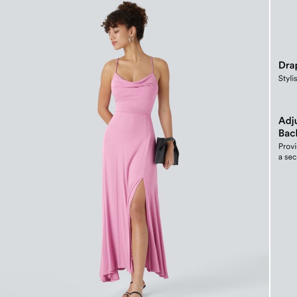 Halara Backless CrissCross Slit Midi Dress Lace Up Long Cowl Neck Pink Lilac NWT